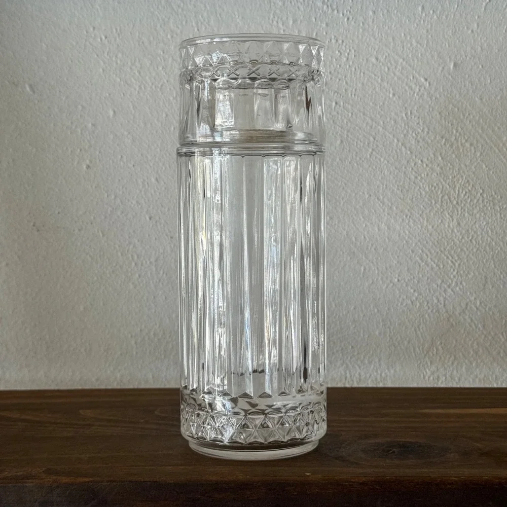 Vintage Turkish Cut Glass Canister Jar Vase Diamond‎ Pattern As Is